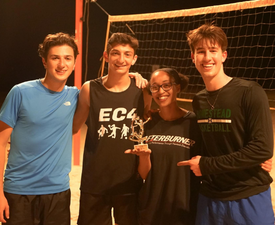Judah Wahba '24GS with friends at a volleyball court in Tel Aviv
